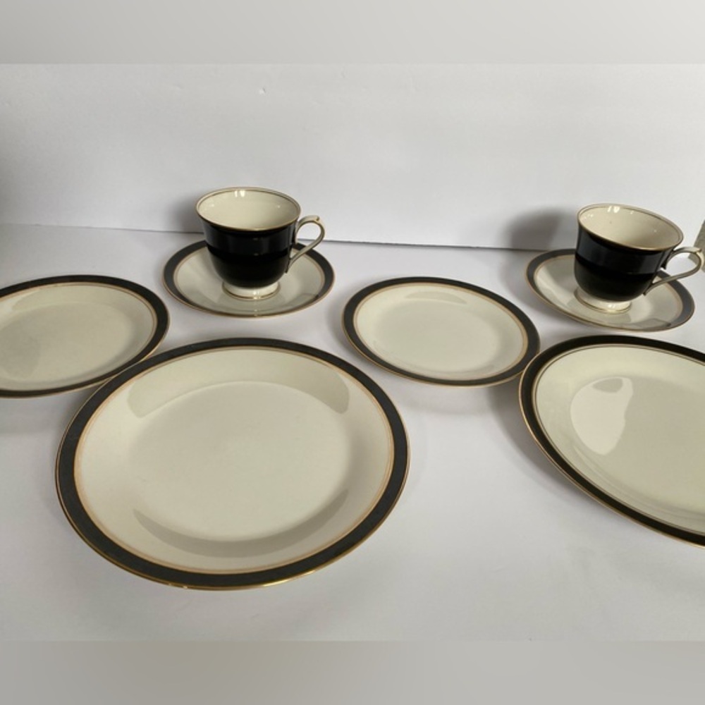 Noritake Ivory China 7274 Ivory and Ebony Set Black and Gold Fine China